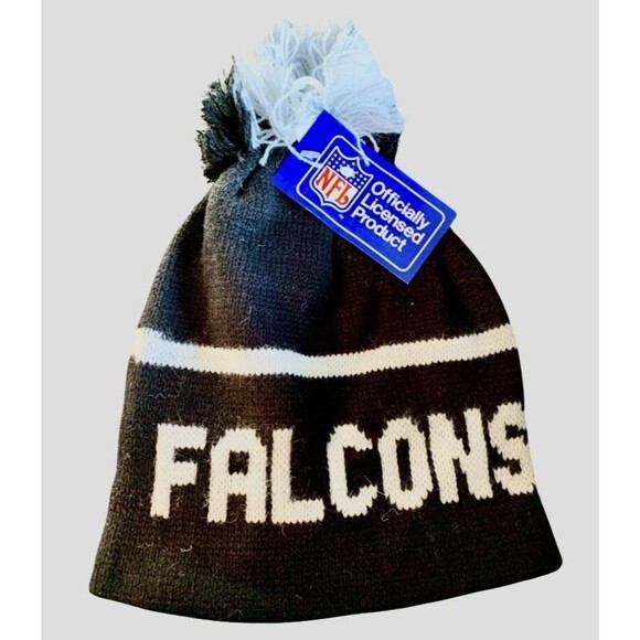 Atlanta Falcons Logo Pom Pom Beanie Cap Hat Football Black Gray Man Women New - Picture 1 of 3